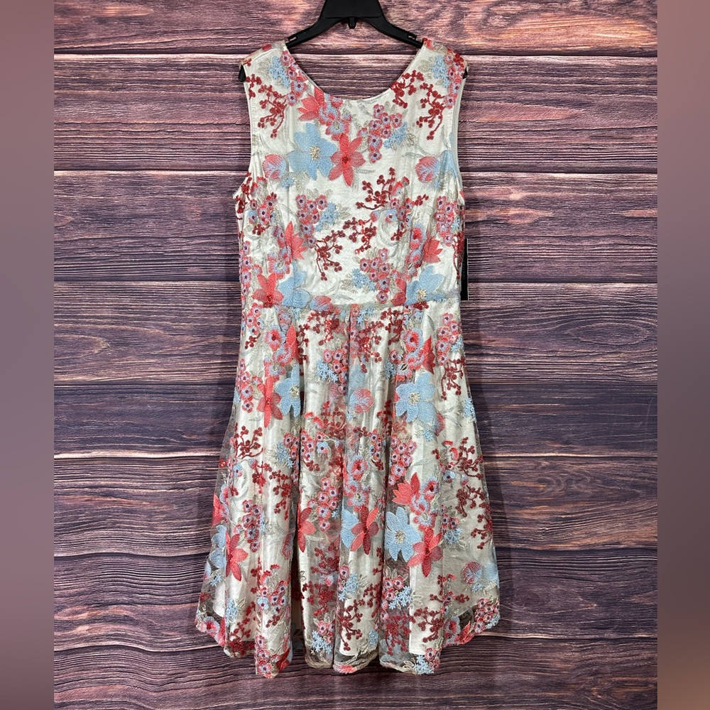 NWT Tahari Arthur S. Levine Floral Sleveless Lace Sequin Pink Dress | Size 16